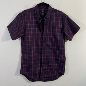 Publish Men's Navy & Red Plaid Short Sleeve Button Up Shirt Size S